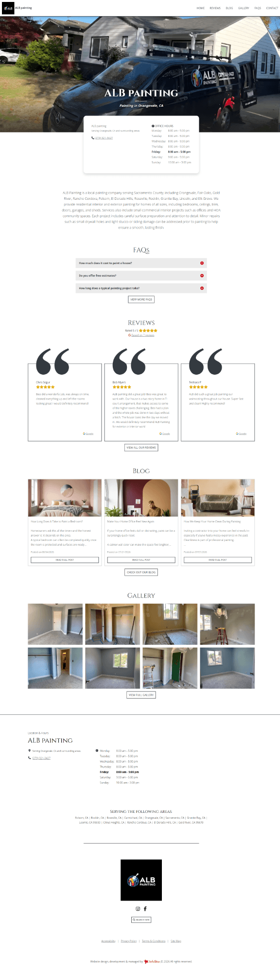 ALB Painting website designed by InfoStar Productions LLC.