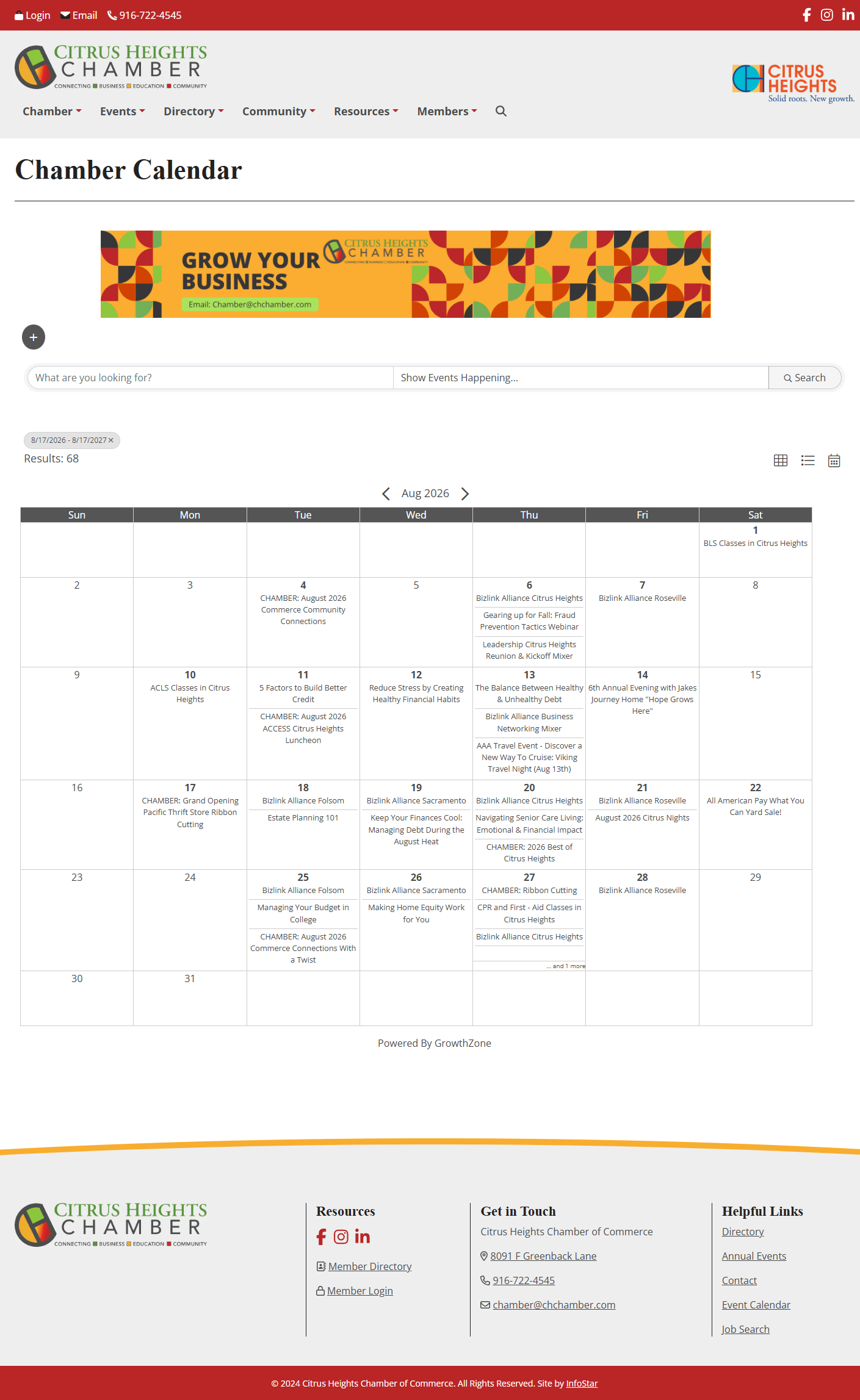 The public Citrus Heights Chamber events calendar